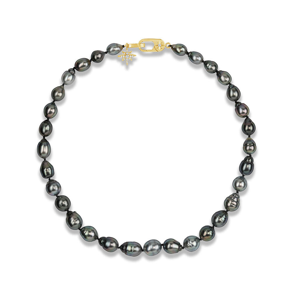 14K Yellow Gold 9-12mm Baroque Multi Color Tahitian Pearl Strand