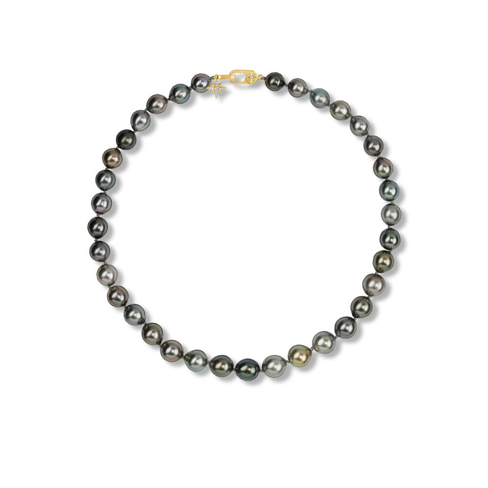 14K Yellow Gold 10x12mm Off Round Multi Color Tahitian Pearl Strand Necklace
