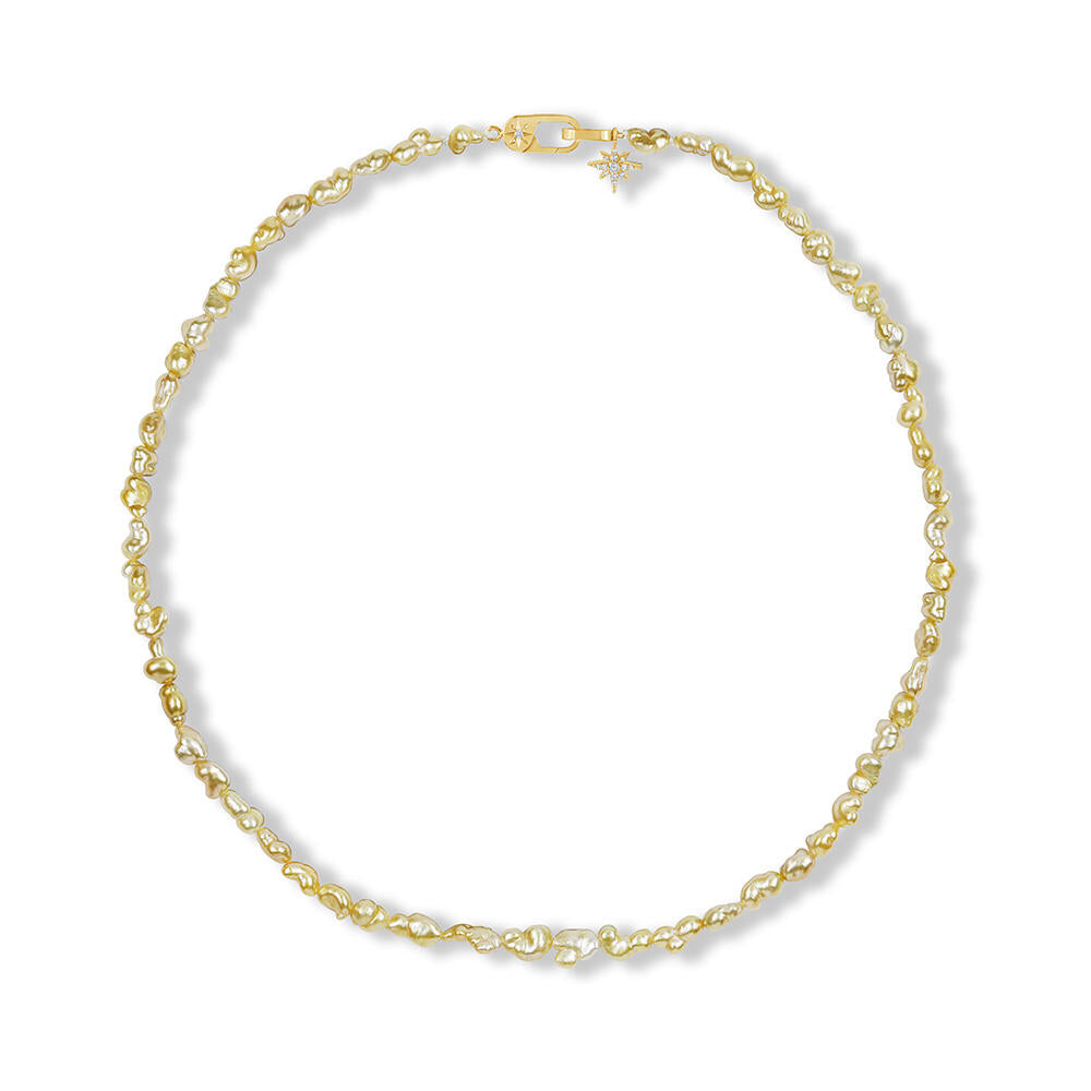 14K Yellow Gold Keshi Golden South Sea Pearl/Diamond Strand
