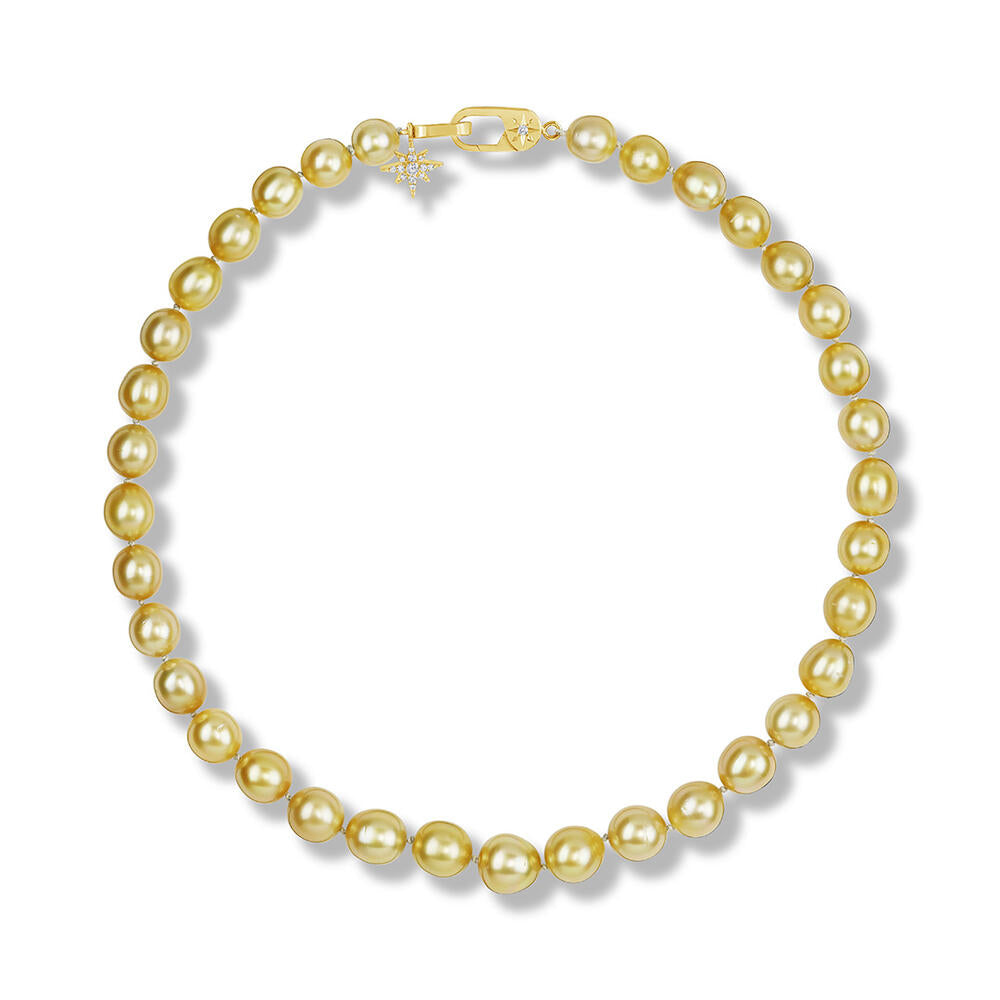 14K Yellow Gold 12.9-10mm Near Round Golden South Sea Pearl Neckpiece
