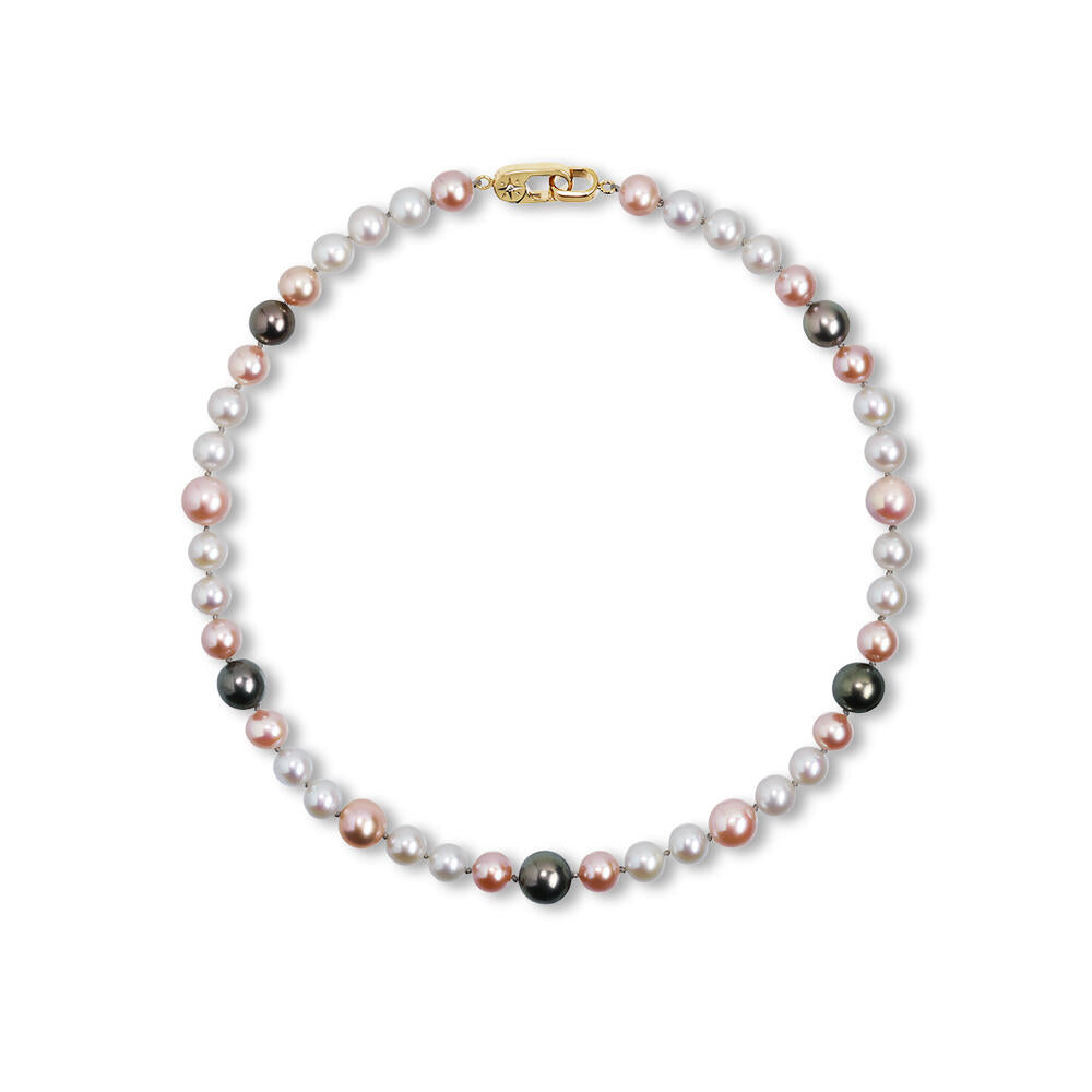 14K Yellow Gold Freshwater Wht Cultured/Lav Freshwater/Tahitian Pearl Choker Necklace