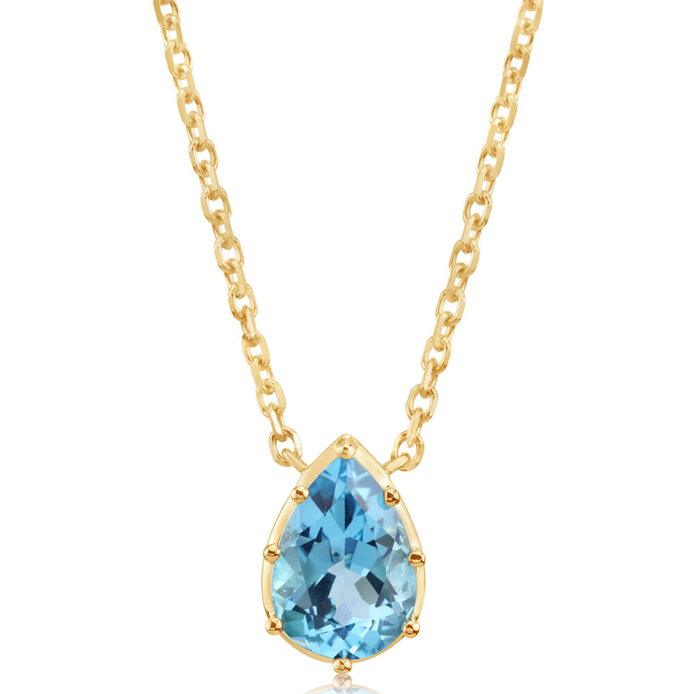14K Yellow Gold 10x7mm Pear Blue Topaz Neckpiece