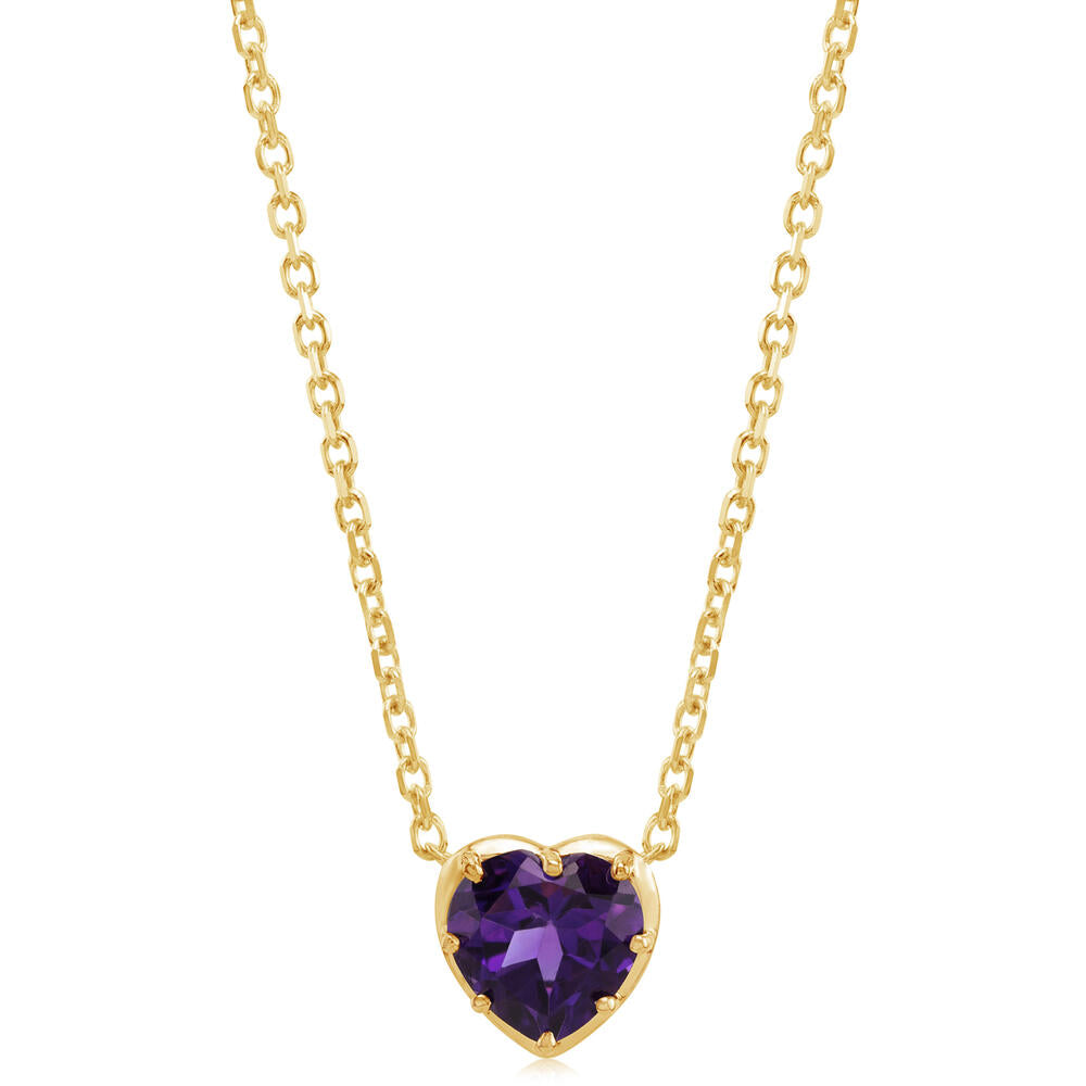 14K Yellow Gold 8mm Heart Amethyst Neckpiece