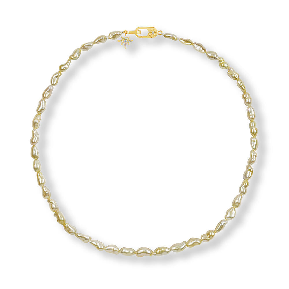 14K Yellow Gold Keshi Golden South Sea Pearl/Diamond Strand