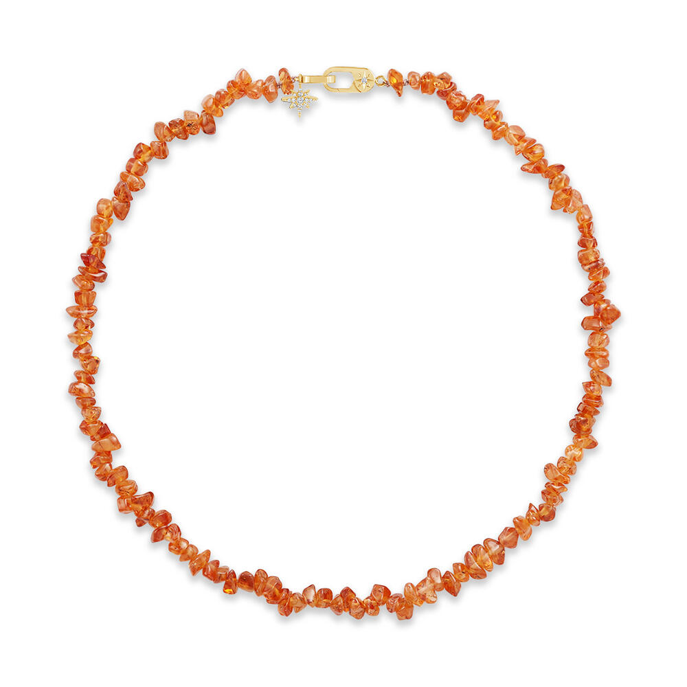 14K Yellow Gold 18"" Rough Mandarin Garnet/Diamond Neckpiece