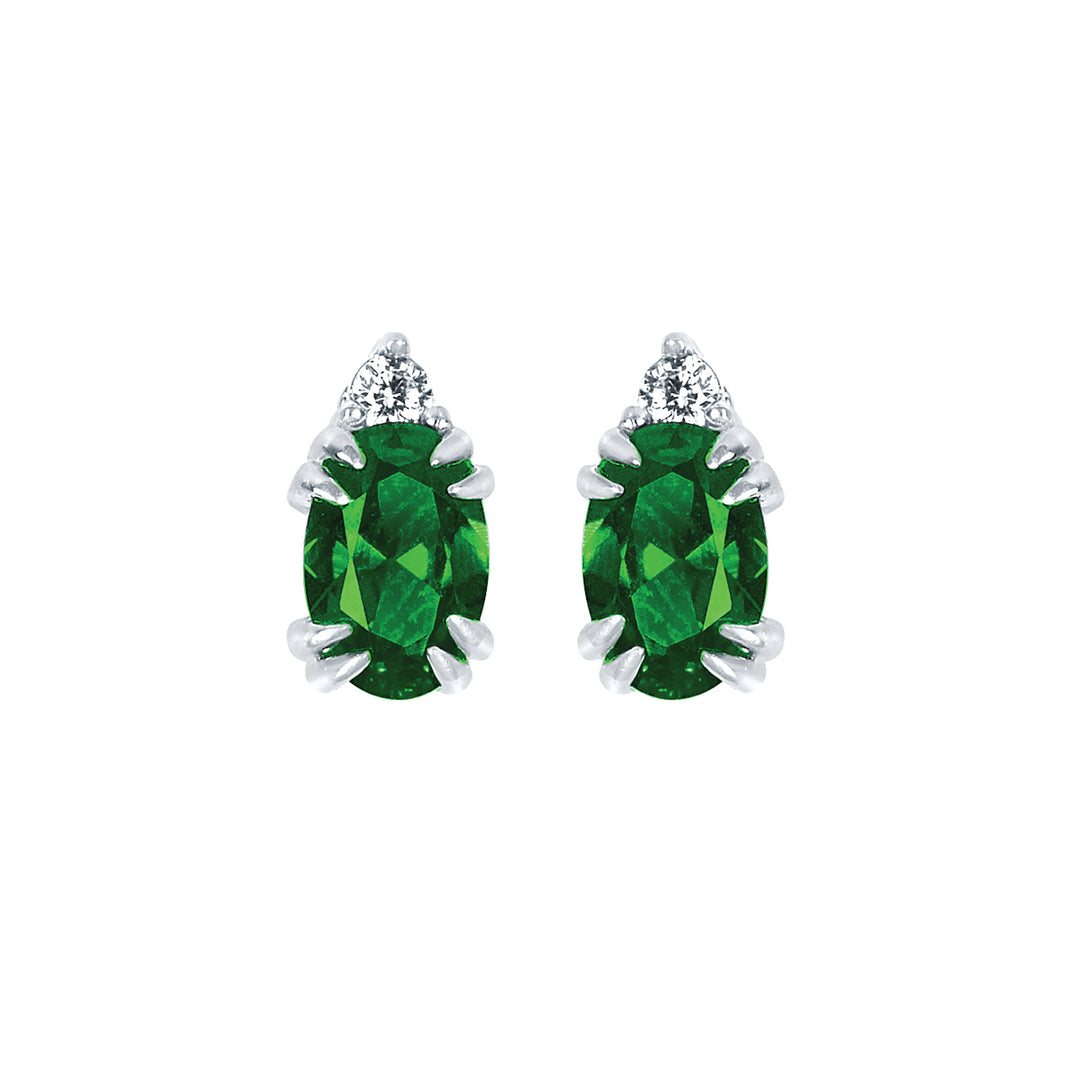 10KT.04CT(2)DIA 6X4OV SIMULATED EMERALD EARS