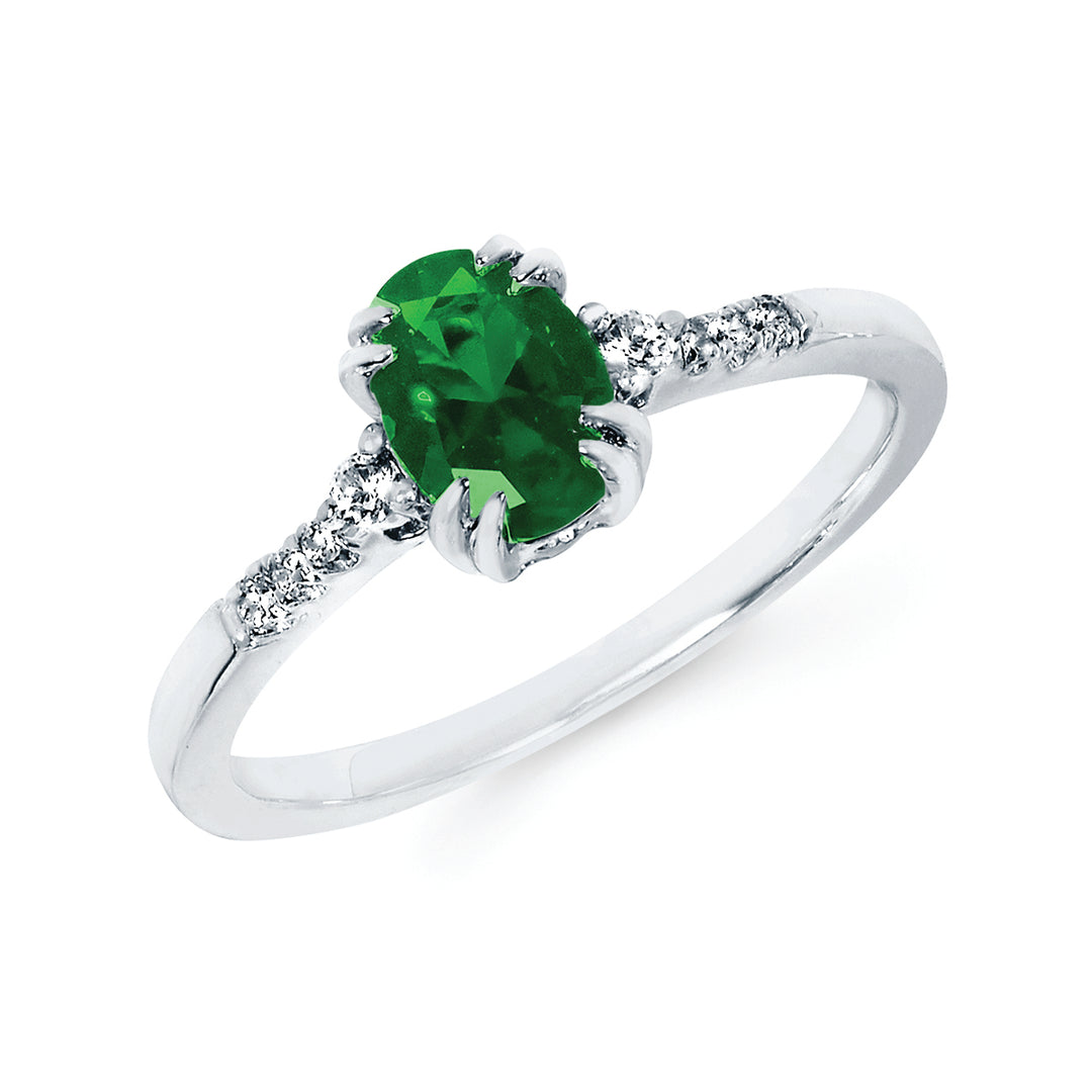 10KT.09CT(8)DIA/7X5OV SIMULATED EMERALD LDS RG