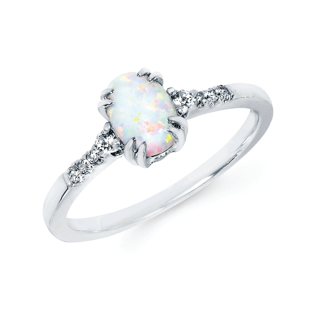 10KT.09CT(8)DIA/7X5OV CREATED OPAL LDS RG