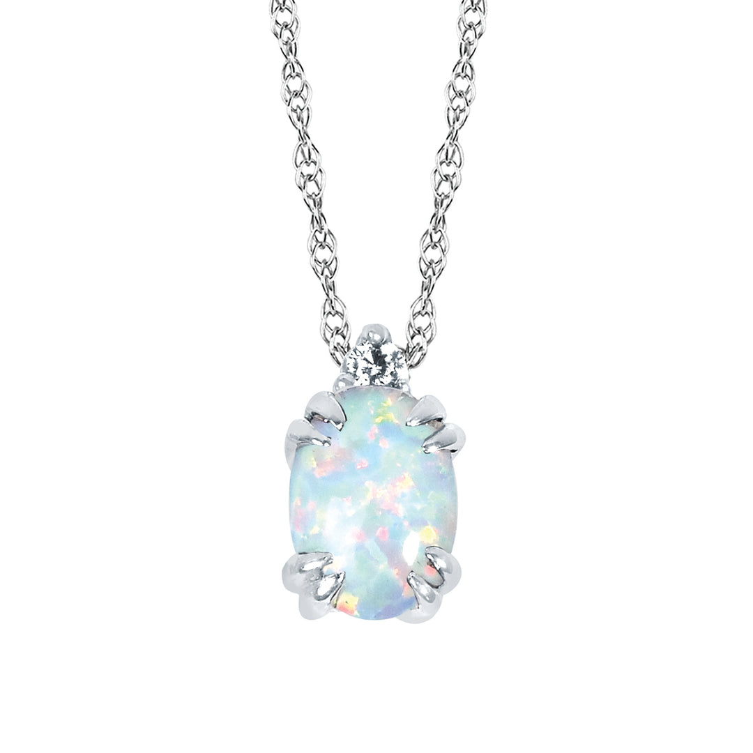 10KT .02CT (1)DIA/7X5 OV CREATED OPAL PEND