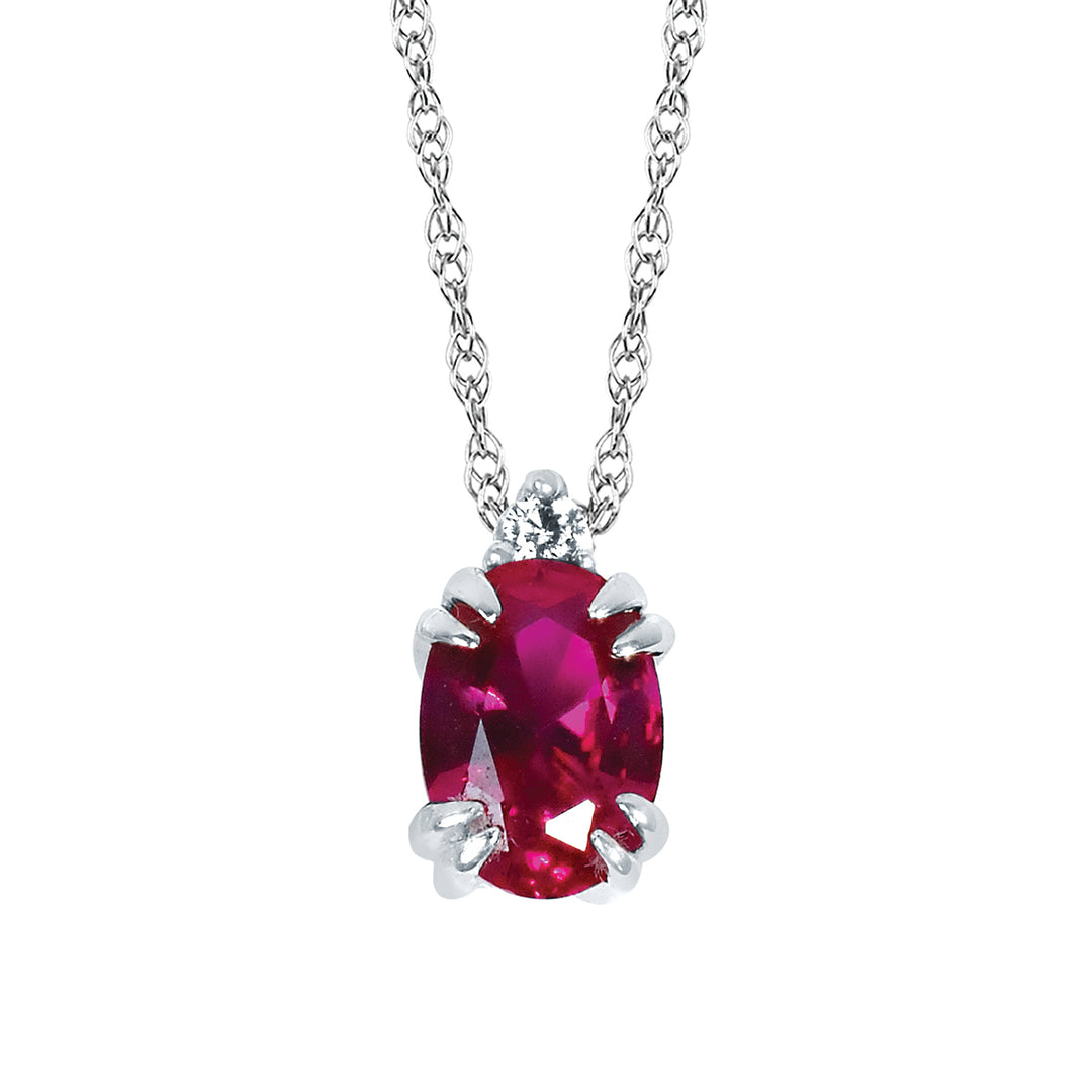 10KT .02CT (1)DIA/7X5 OV CREATED RUBY PEND