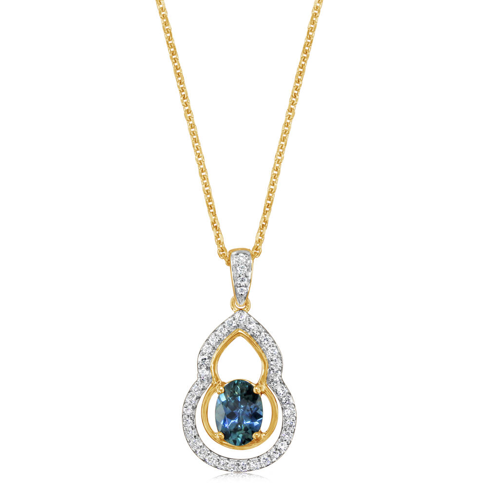 18K White and Yellow Gold 2 Tone Montana Sapphire/Diamond Pendant
