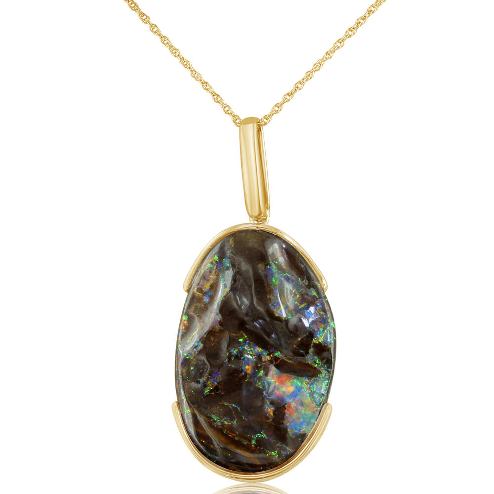14K Yellow Gold Half Bezel Australian Boulder Opal Pendant