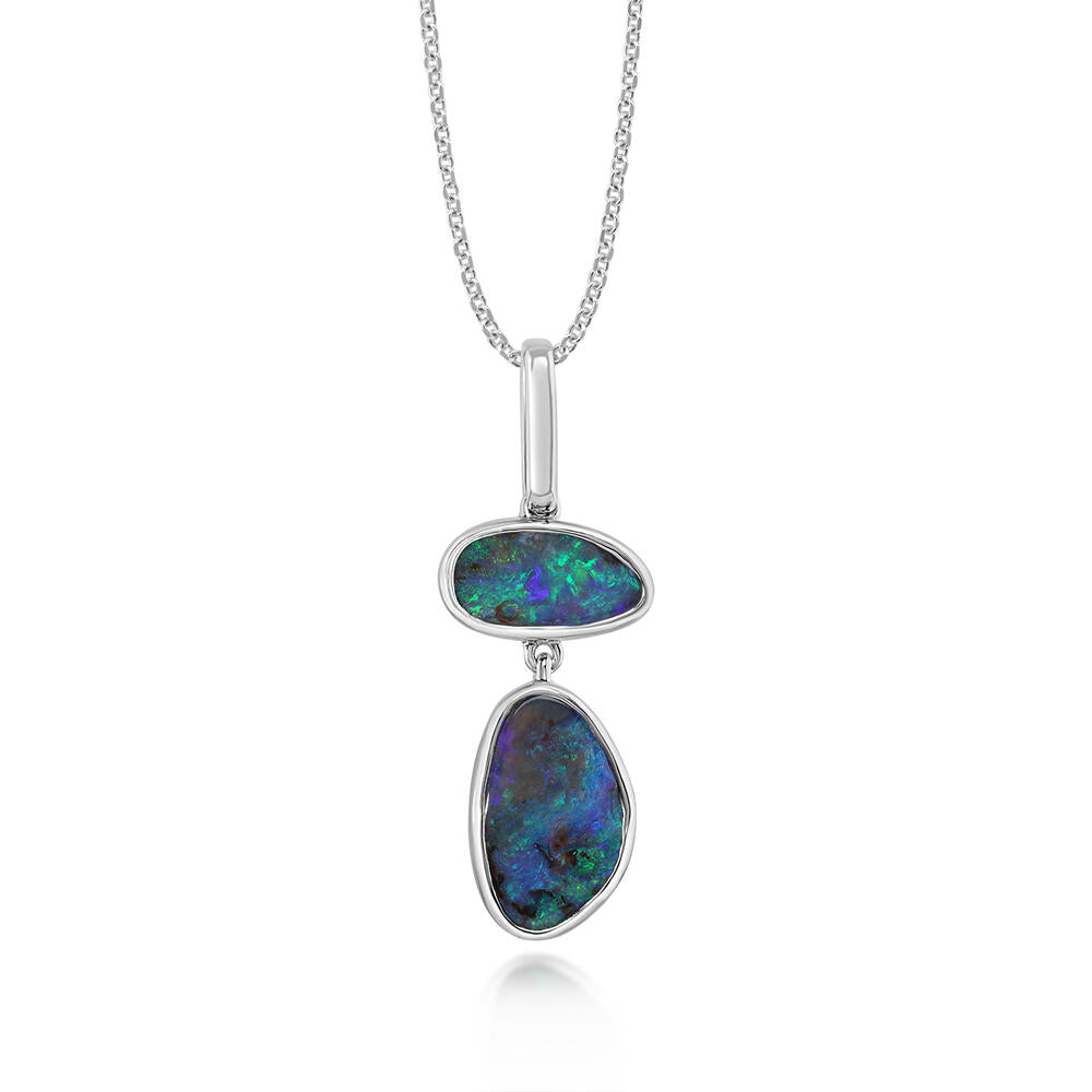 Sterling Silver Australian Boulder Opal 2-Stone Pendant