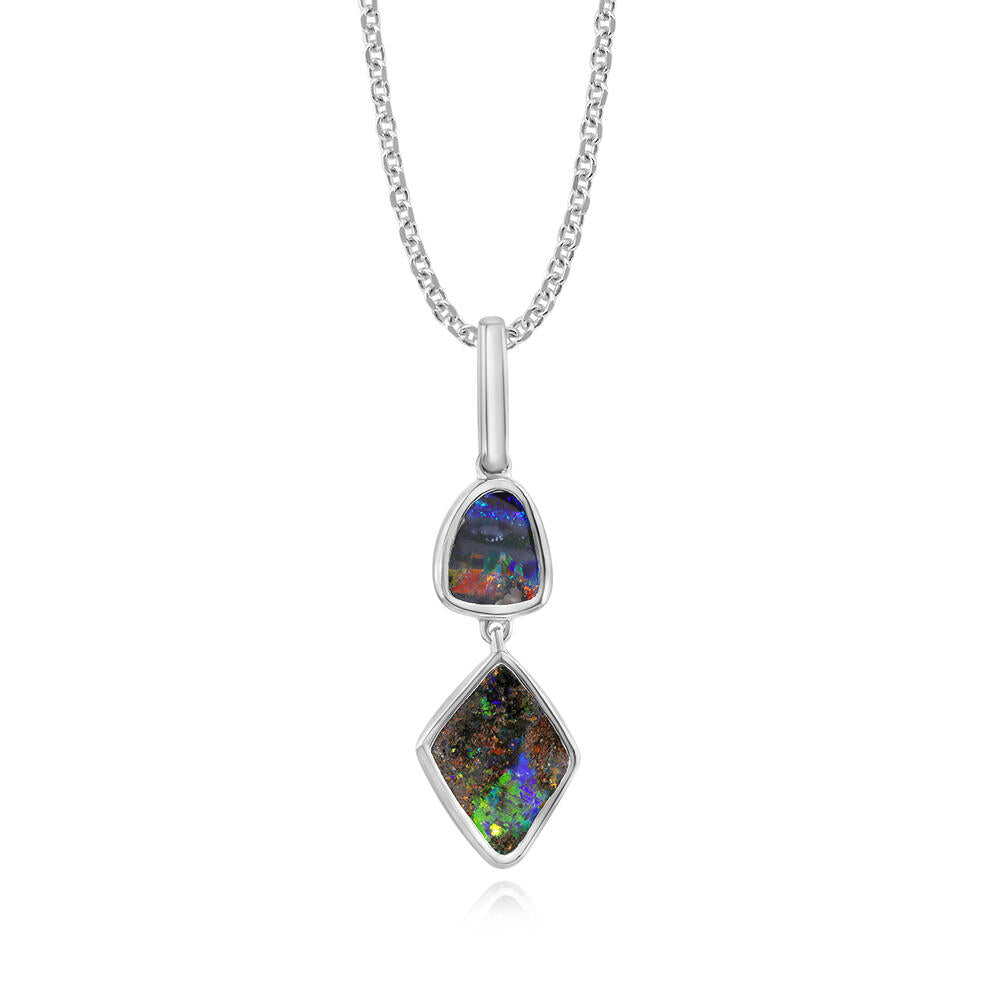 Sterling Silver Australian Boulder Opal 2-Stone Pendant