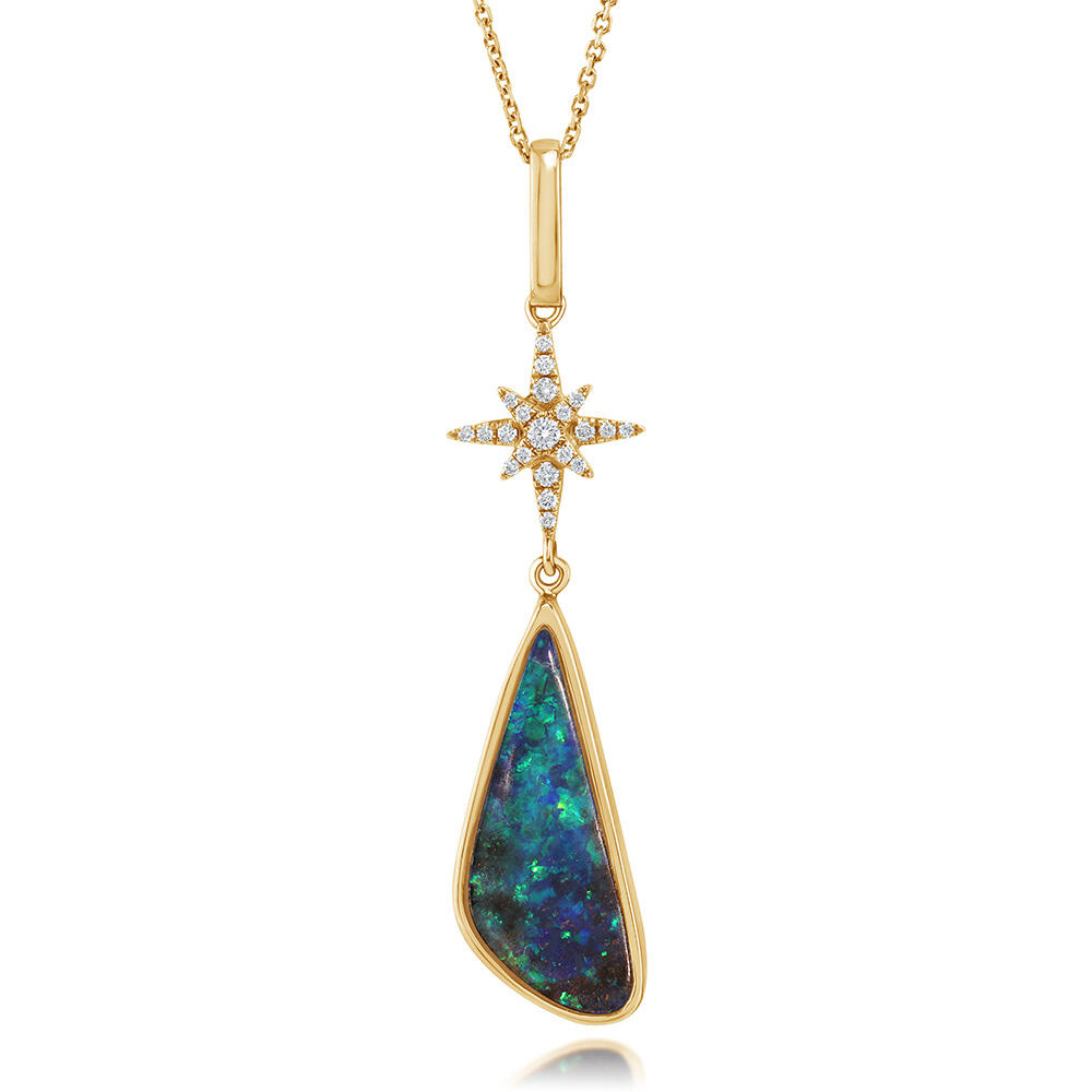 14K Yellow Gold Australian Boulder Opal/Diamond Star Pendant