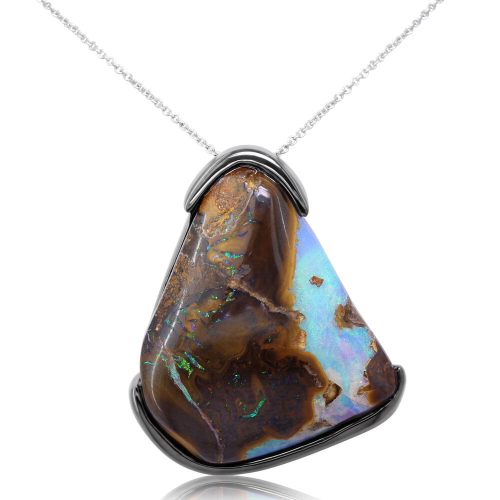 Blackened Sterling Silver Australian Boulder Opal Pendant