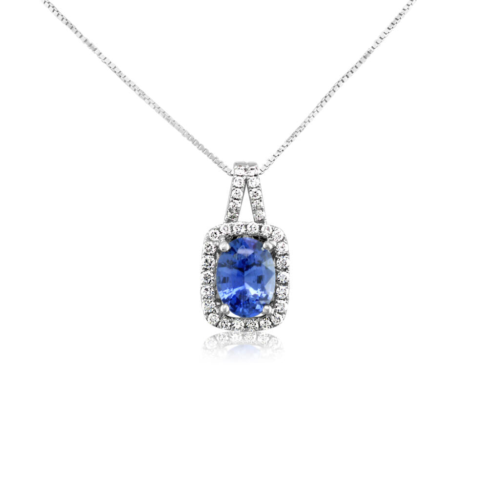 14K White Gold Ceylon Sapphire/Diamond Pendant