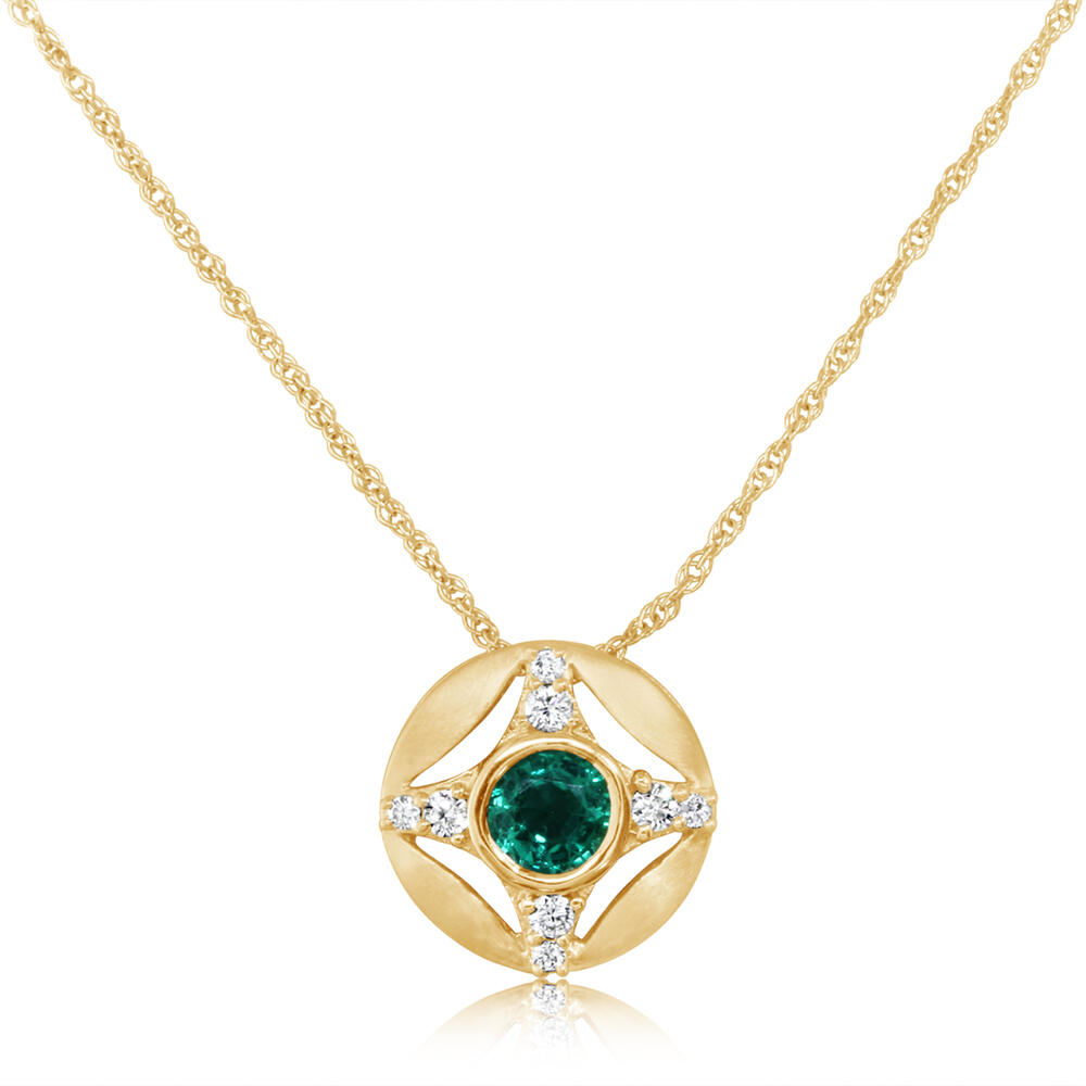 14K Yellow Gold Brazilian Emerald/Diamond Pendant