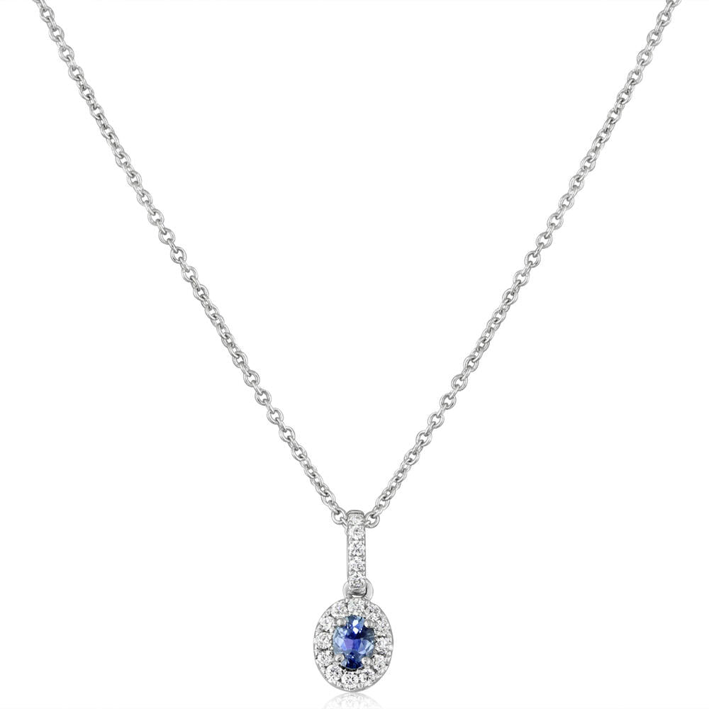 14K White Gold Yogo Sapphire/Diamond Pendant