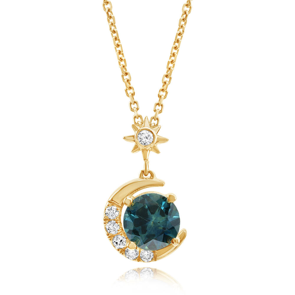 14K Yellow Gold Montana Sapphire/Diamond Moon Pendant