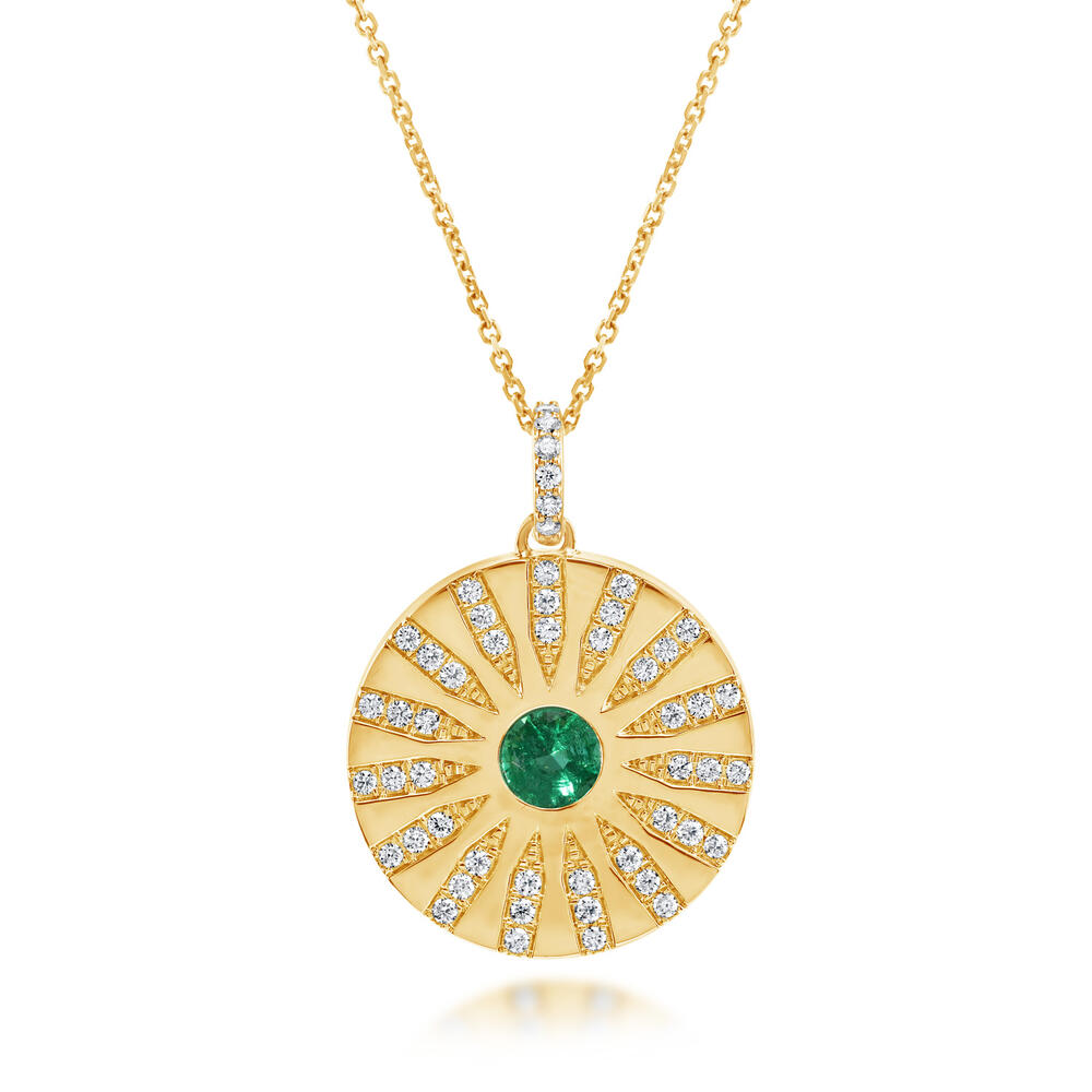 14K Yellow Gold Emerald/Diamond Medallion Pendant