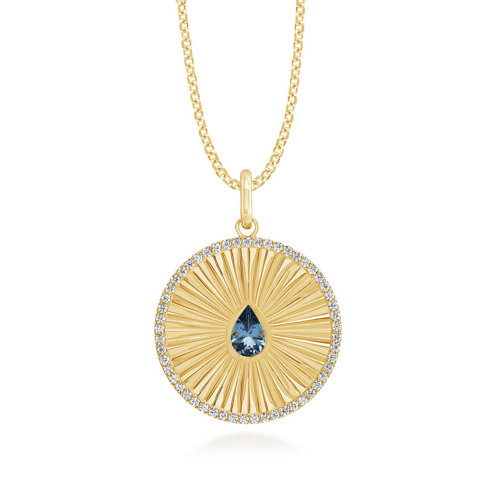 14K Yellow Gold Aqua/Diamond Medallion Pendant