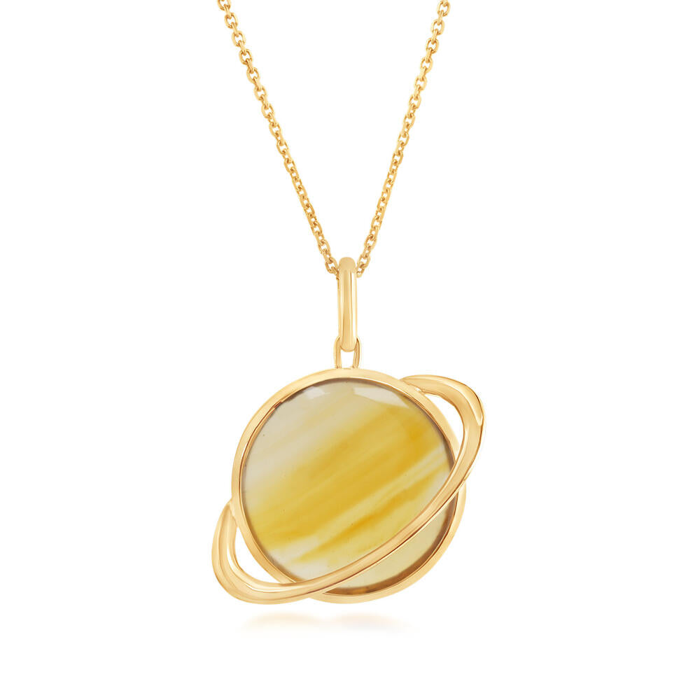 14K Yellow Gold Montana Agate Saturn Pendant