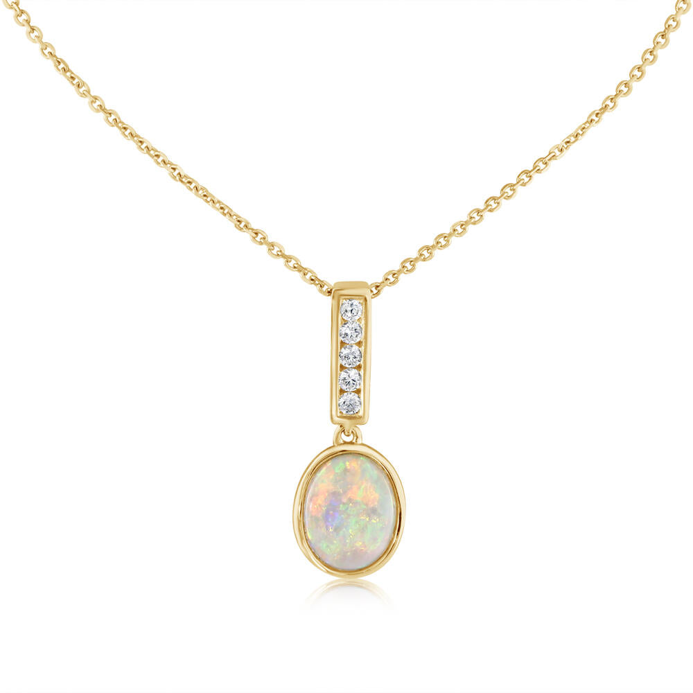 18K Yellow Gold Australian Opal/Diamond Pendant