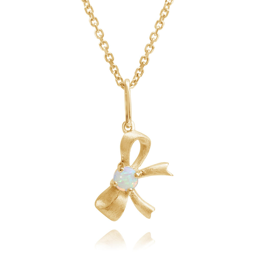 14K Yellow Gold Australian Opal Bow Pendant