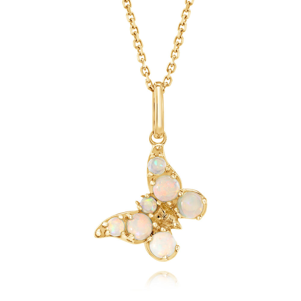 14K Yellow Gold Australian Opal Butterfly Pendant