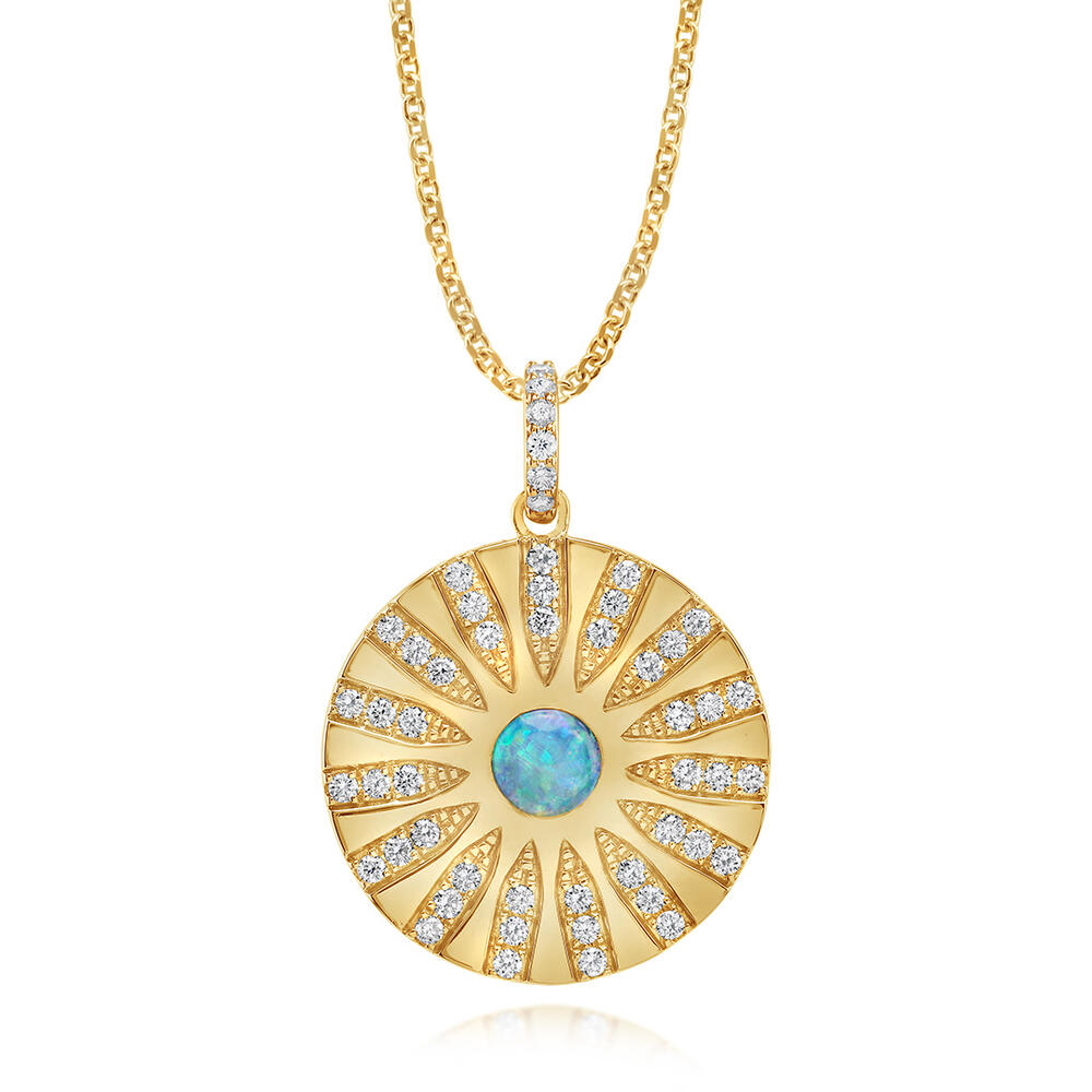 14K Yellow Gold Australian Opal/Diamond Medallion Pendant