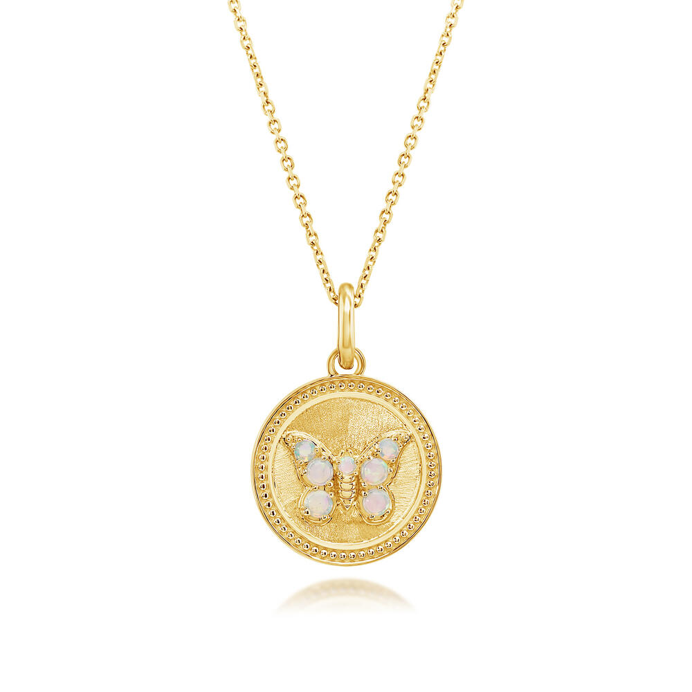 14K Yellow Gold Australian Opal Butterfly Medallion Pendant