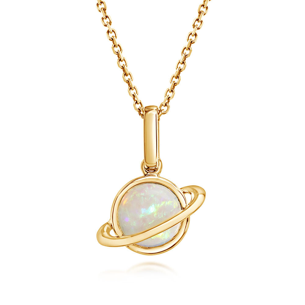 14K Yellow Gold Australian Opal Saturn Pendant