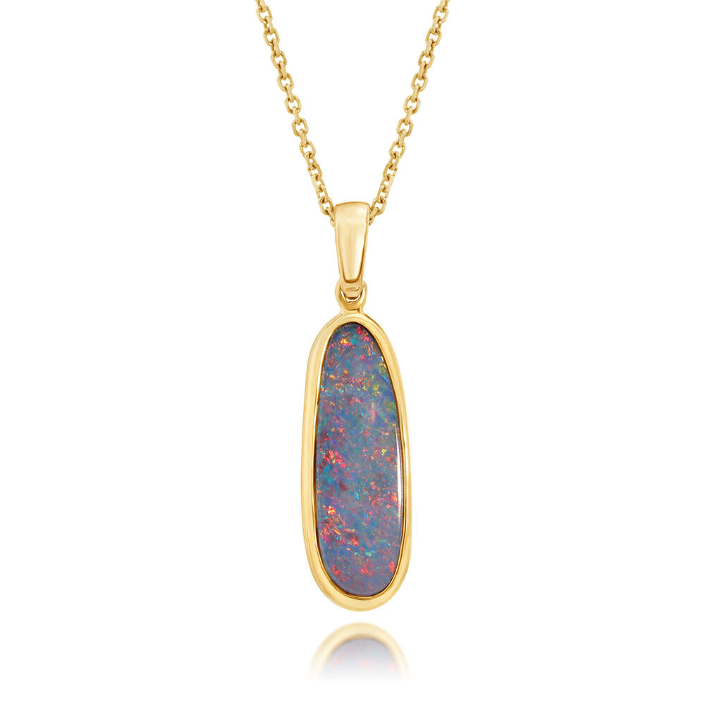 14K Yellow Gold Australian Opal Doublet Pendant