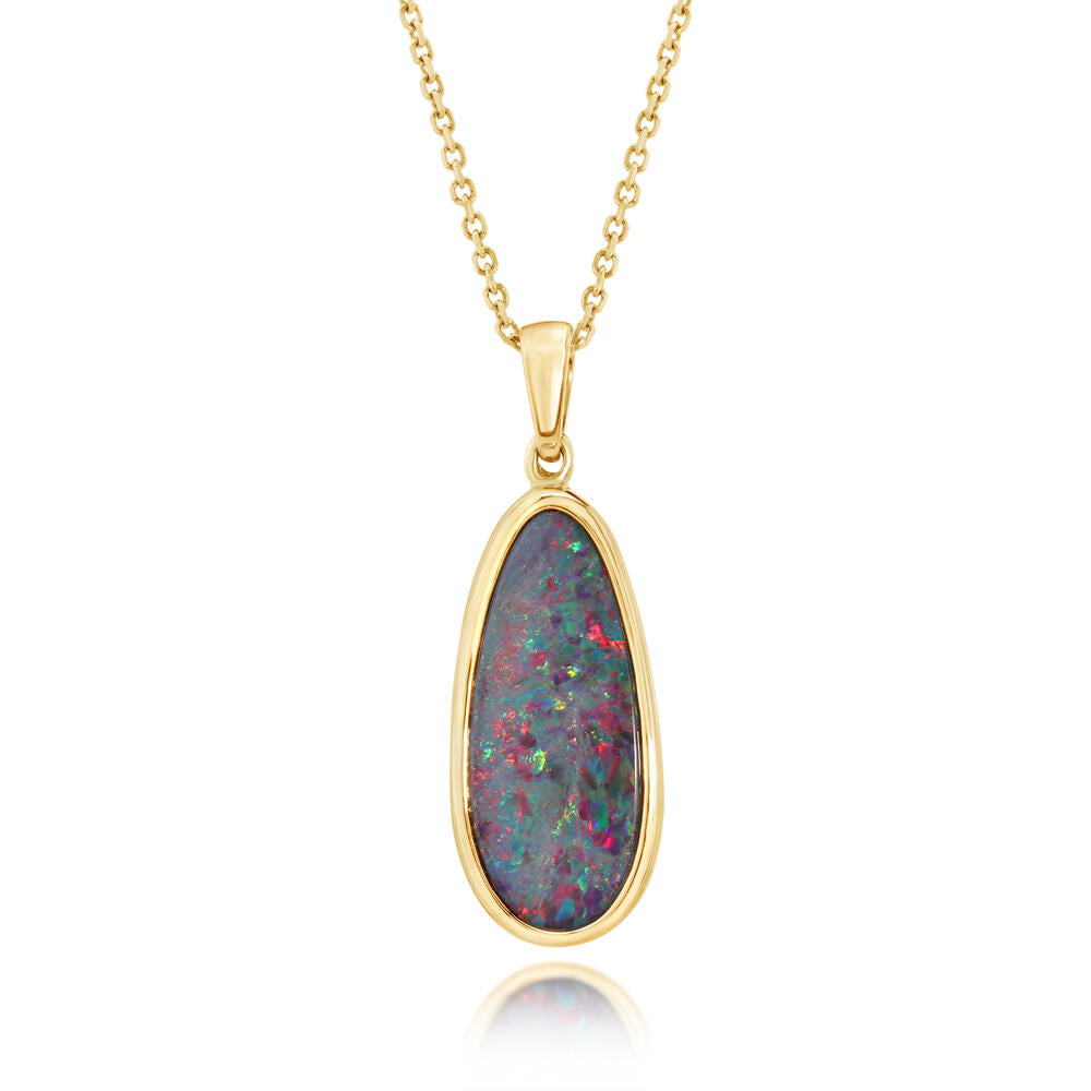 14K Yellow Gold Australian Opal Doublet Pendant