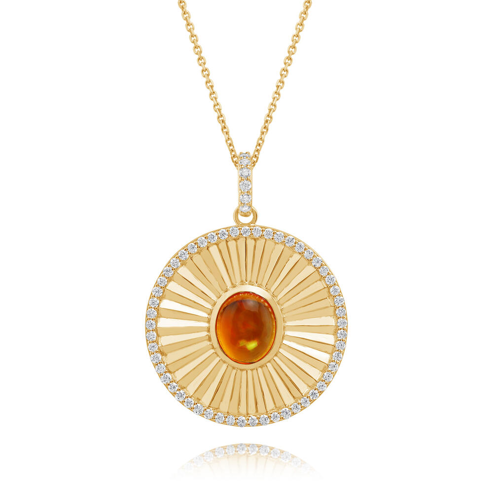 14K Yellow Gold Mexican Fire Opal/Diamond Medallion Pendant