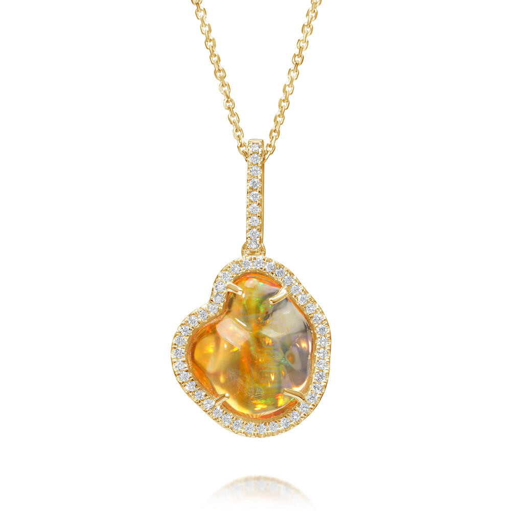 14K Yellow Gold Mexican Fire Opal/Diamond Pendant