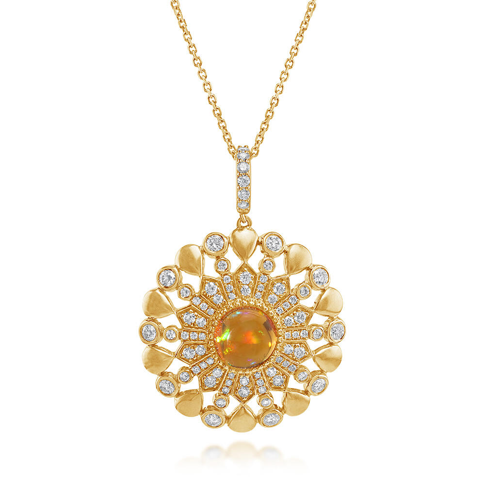 14K Yellow Gold Mexican Fire Opal/Diamond Pendant