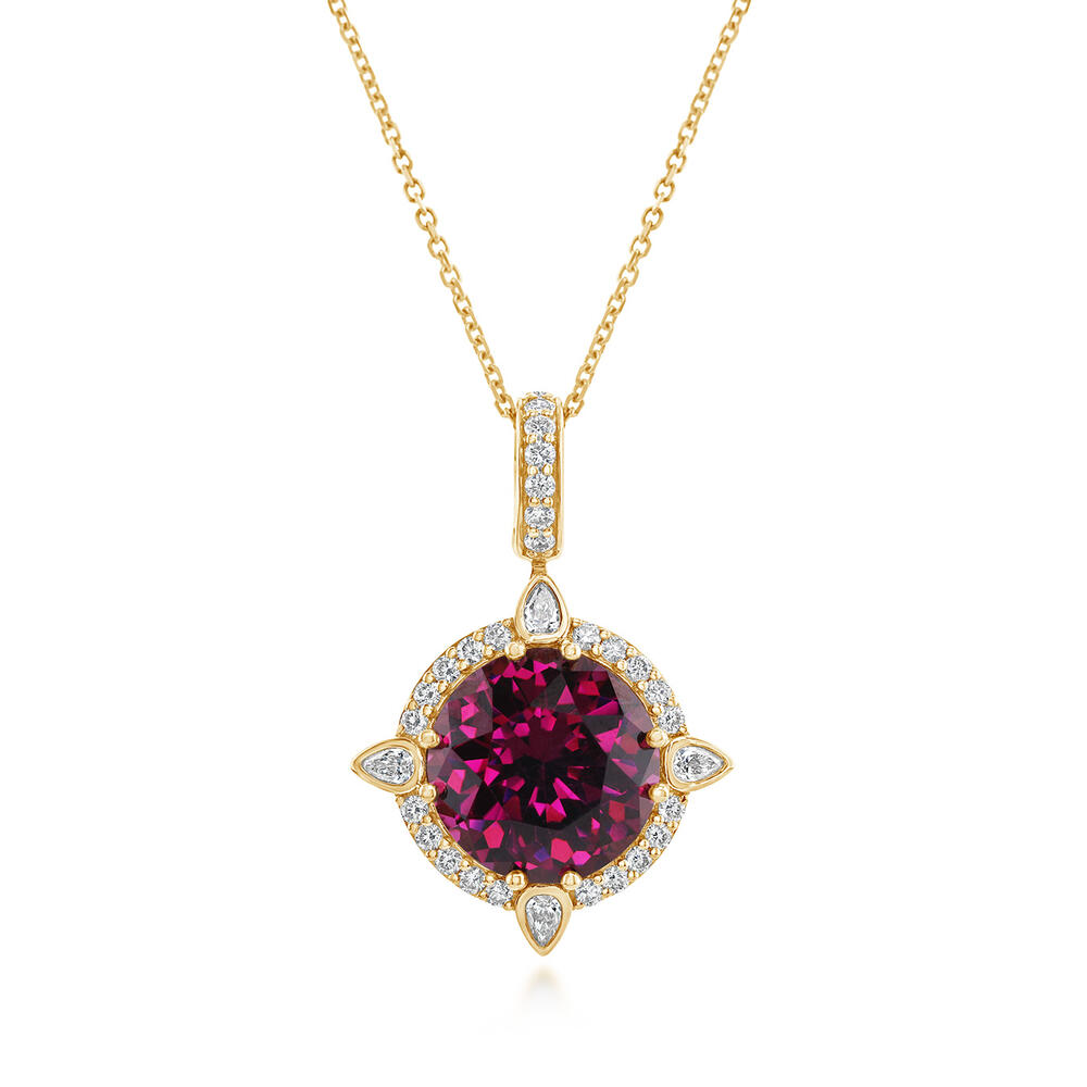 18K Yellow Gold Purple Garnet/Diamond Pendant