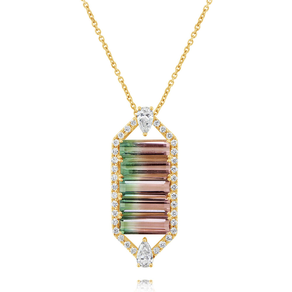 14K Yellow Gold Bi-Color Tourmaline/Diamond Pendant