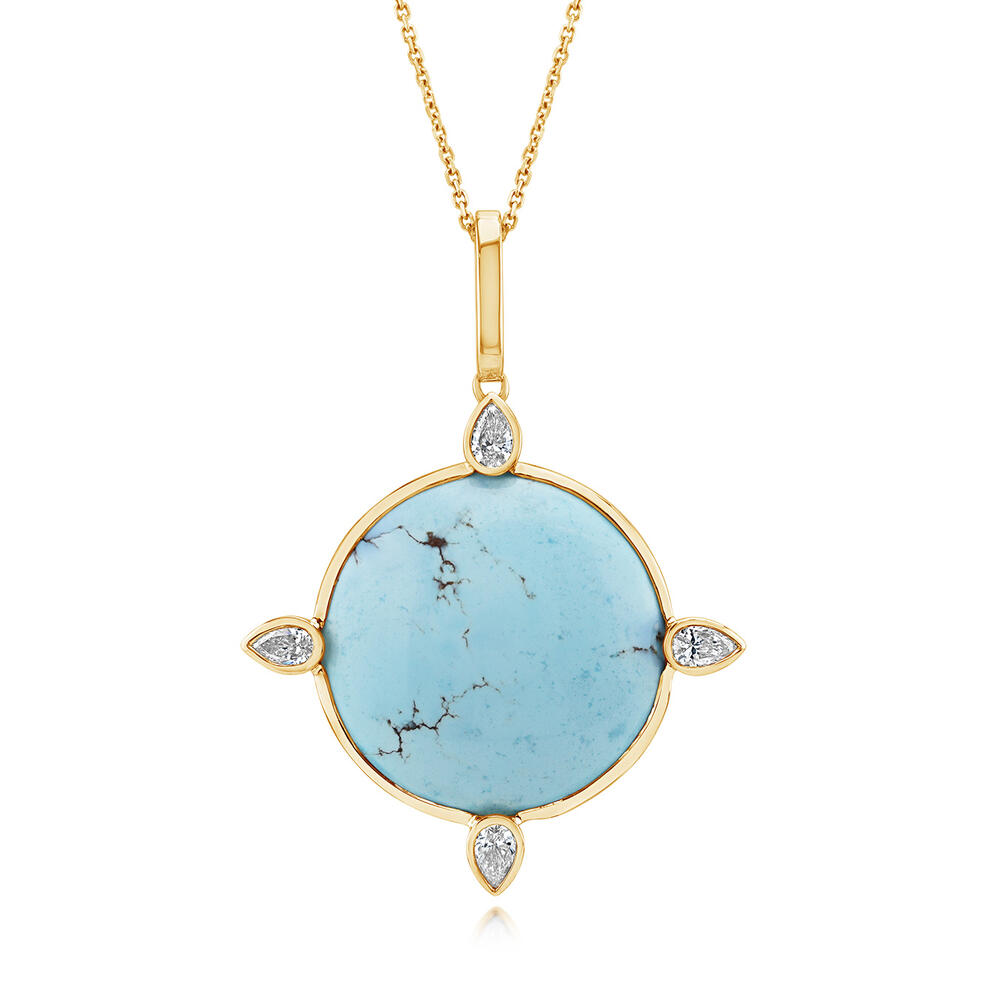 14K Yellow Gold Hills Turquoise Diamond Pendant