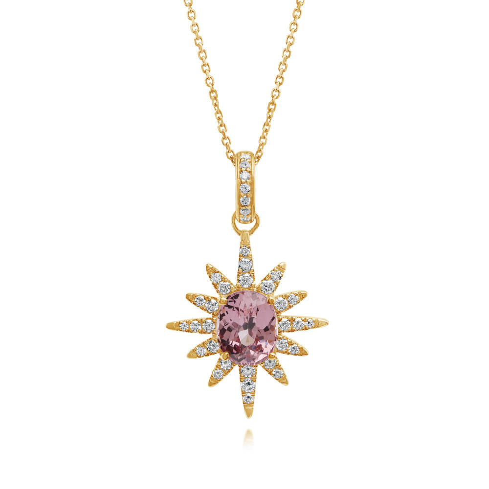 14K Yellow Gold Lotus Garnet/Diamond Pendant