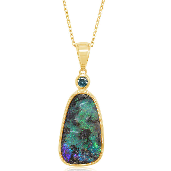14K Yellow Gold Australian Boulder Opal/Montana Sapphire Pendant