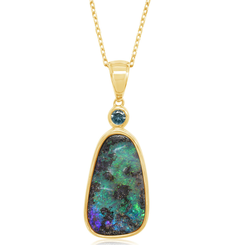 14K Yellow Gold Australian Boulder Opal/Montana Sapphire Pendant