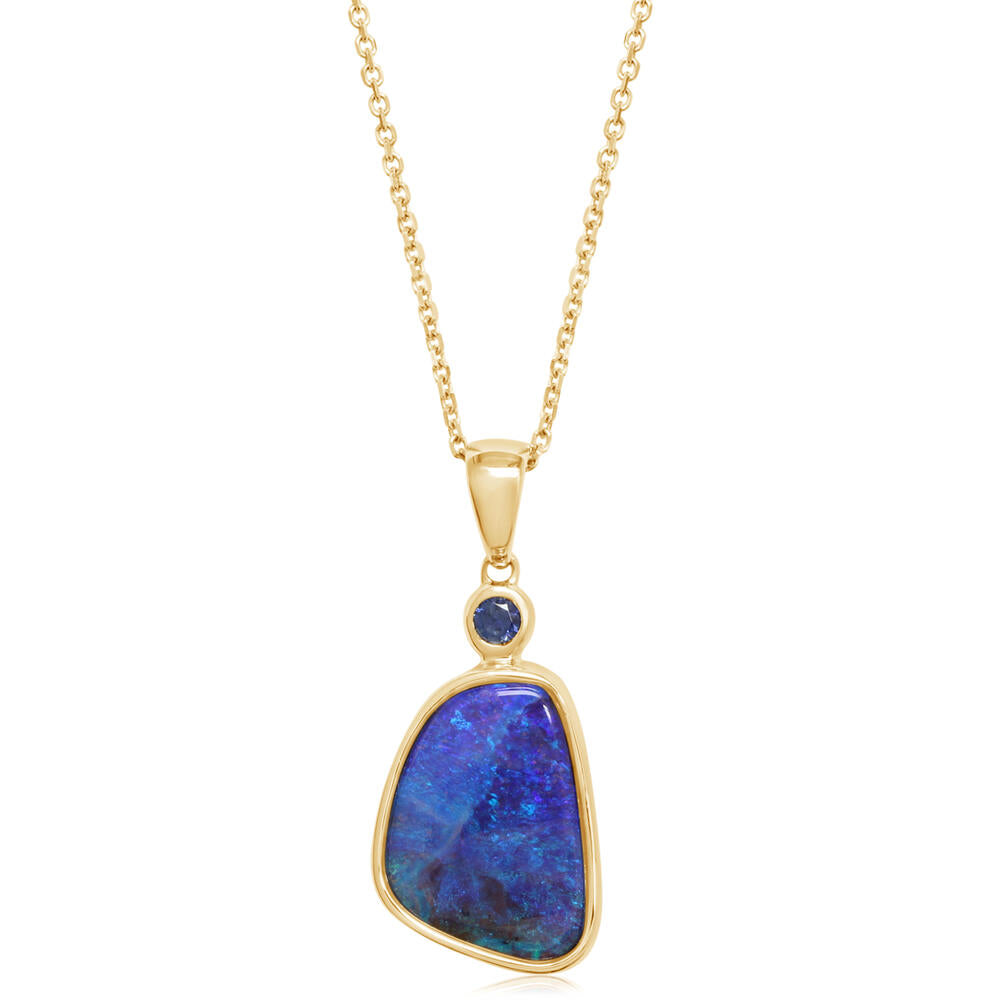 14K Yellow Gold Australian Boulder Opal/Montana Sapphire Pendant
