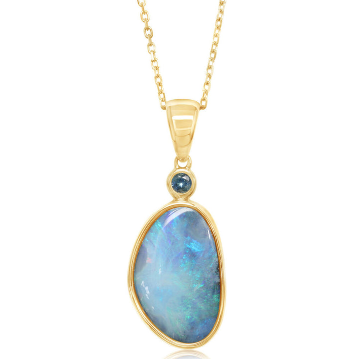 14K Yellow Gold Australian Boulder Opal/Montana Sapphire Pendant
