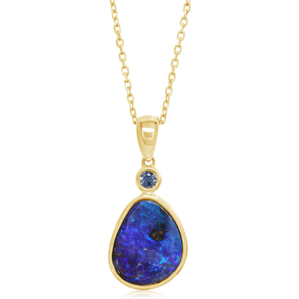 14K Yellow Gold Australian Boulder Opal/Montana Sapphire Pendant