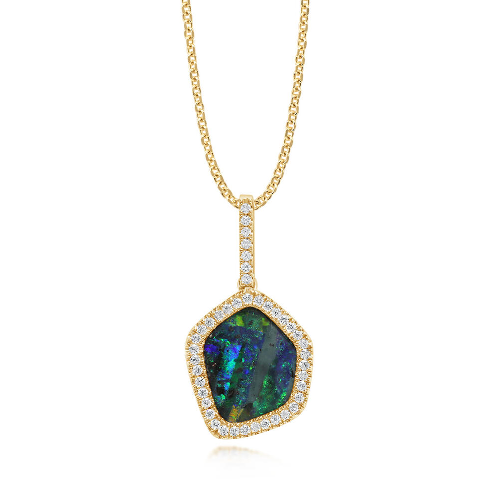 14K Yellow Gold Australian Boulder Opal/Diamond Pendant