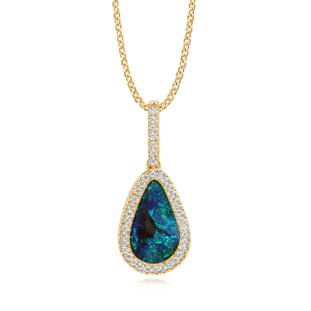 14K Yellow Gold Australian Boulder Opal/Diamond Pendant