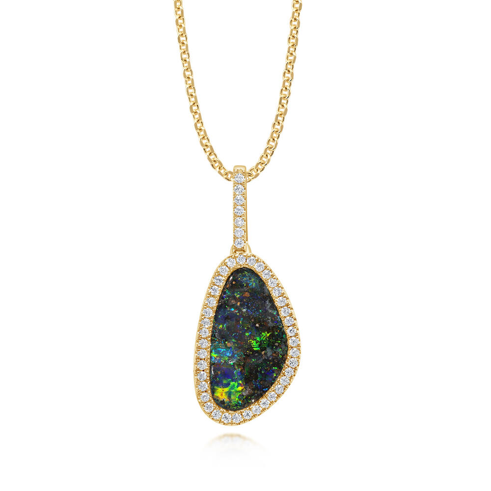 14K Yellow Gold Australian Boulder Opal/Diamond Pendant
